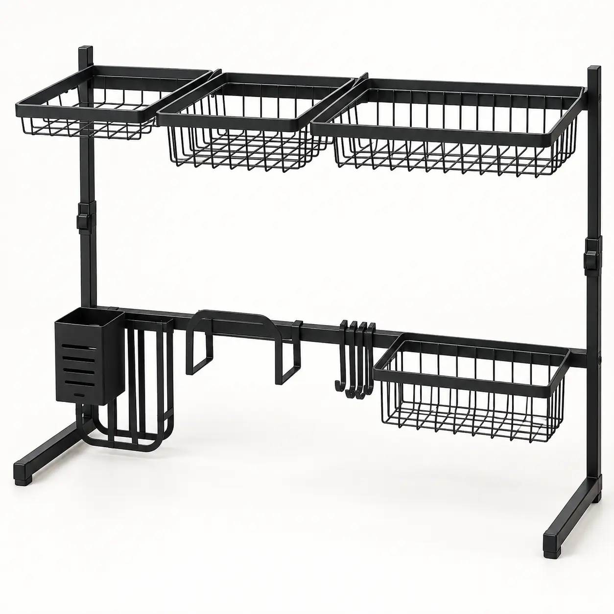 Black Over-Sink Kitchen Dish Drying & Storage Rack