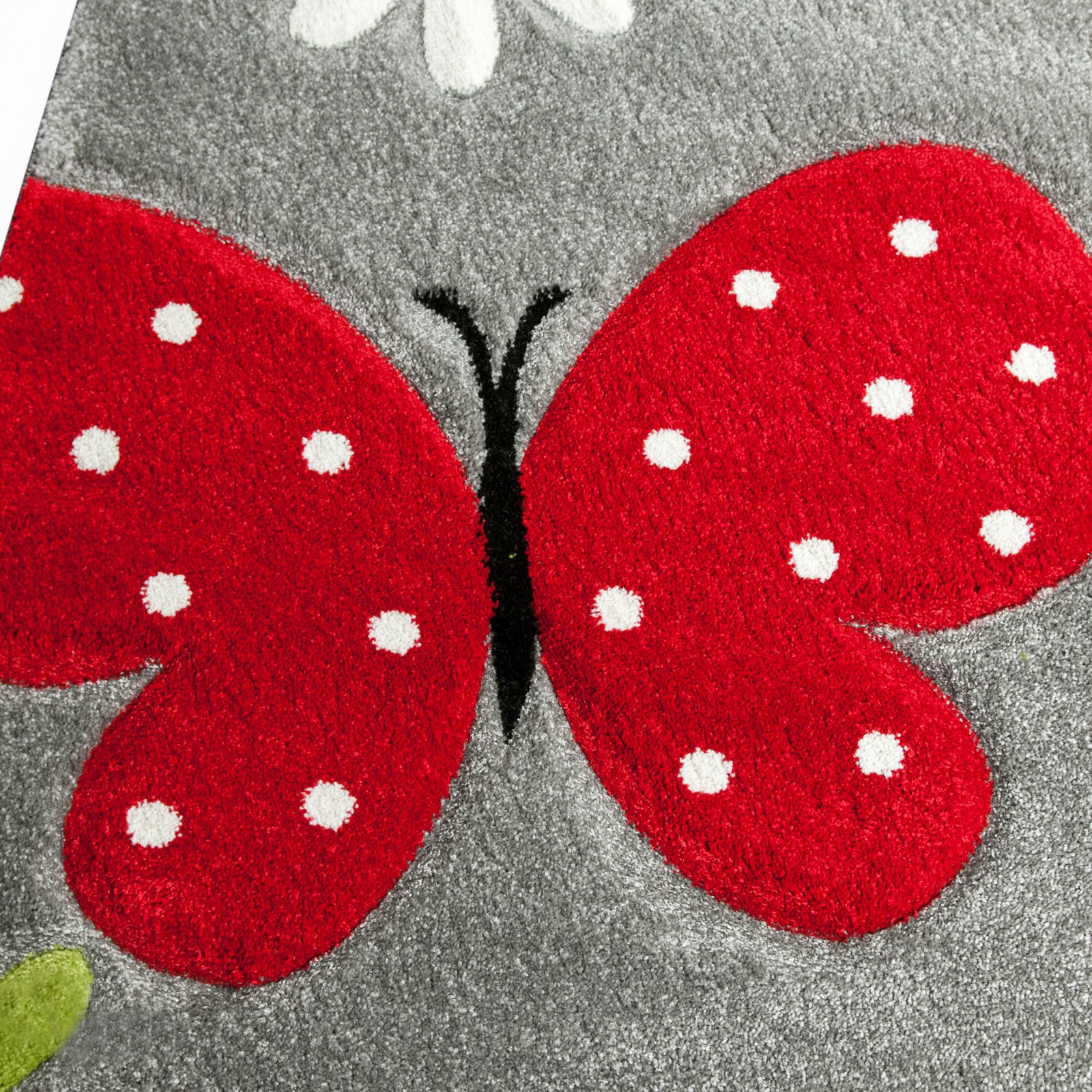 Kids' Room Butterfly Rug, Grey with Red/Green Accents, Contour-Cut, Design 772/095, photo 4