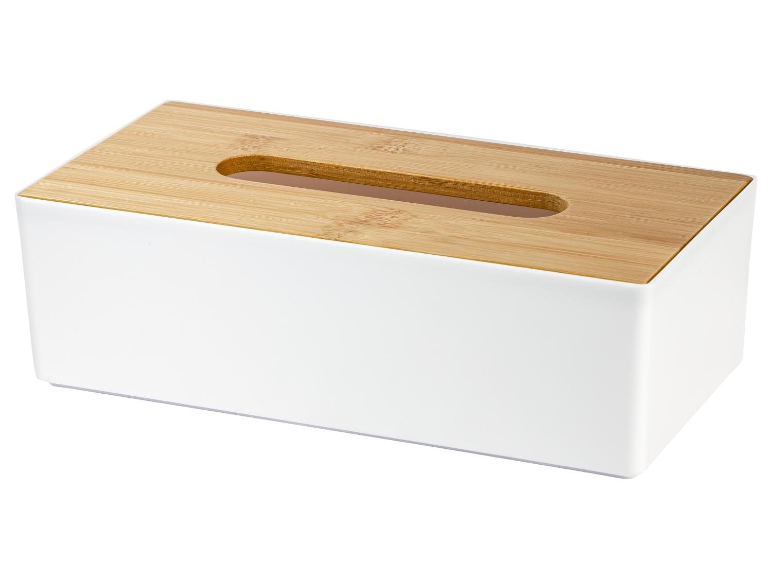 LIVARNO home Tissue Box with Bamboo Lid – White, approx. 24 x 12 cm