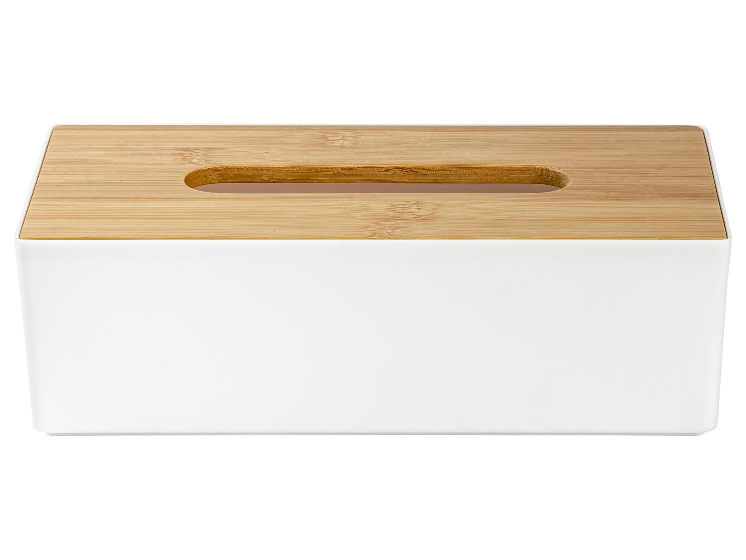 LIVARNO home Tissue Box with Bamboo Lid – White, approx. 24 x 12 cm, photo 2