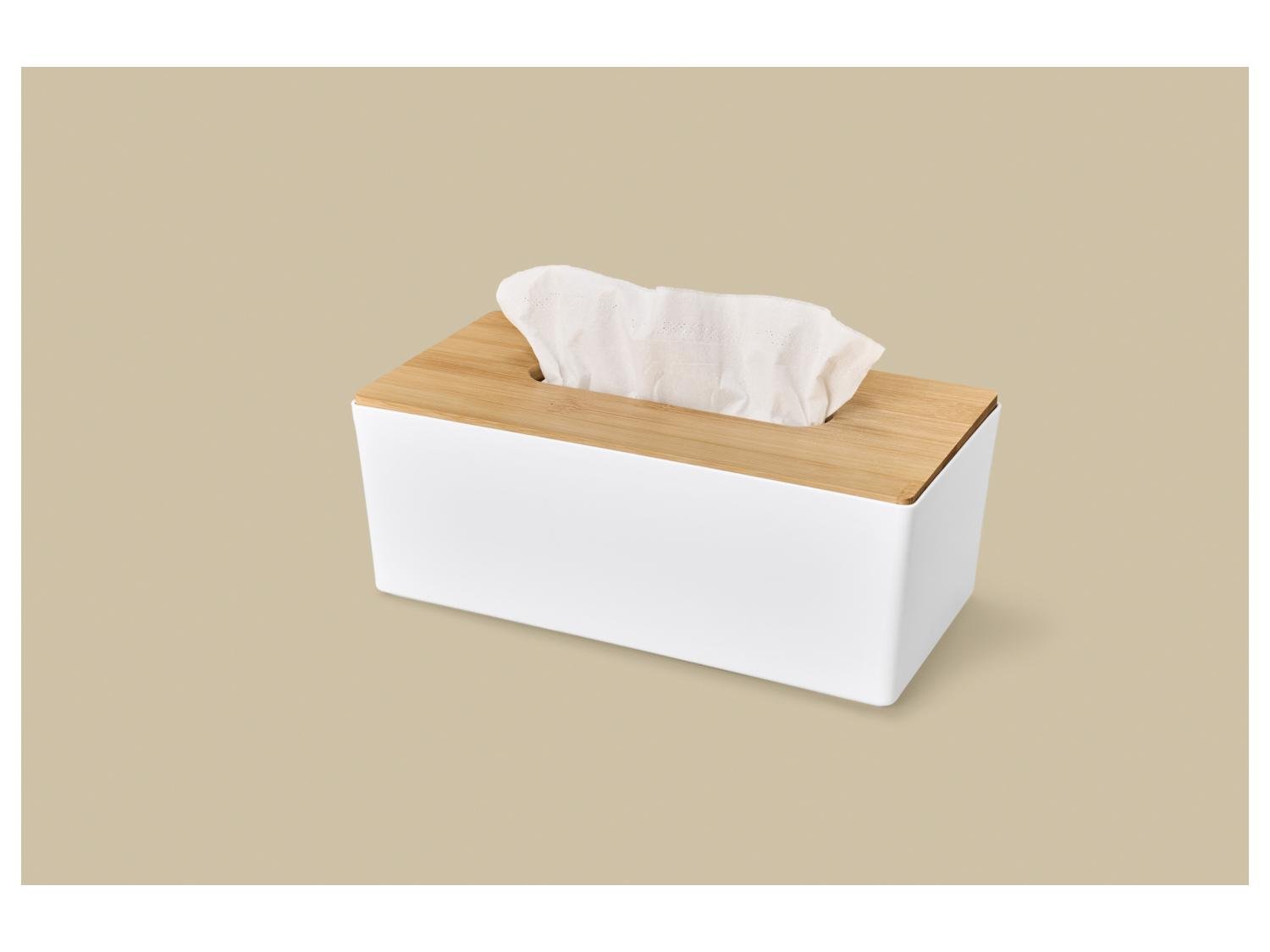 LIVARNO home Tissue Box with Bamboo Lid – White, approx. 24 x 12 cm, photo 3