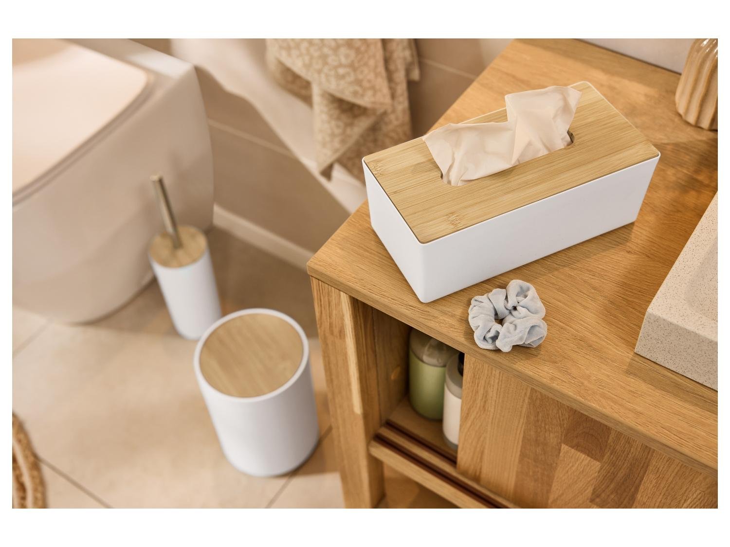 LIVARNO home Tissue Box with Bamboo Lid – White, approx. 24 x 12 cm, photo 4