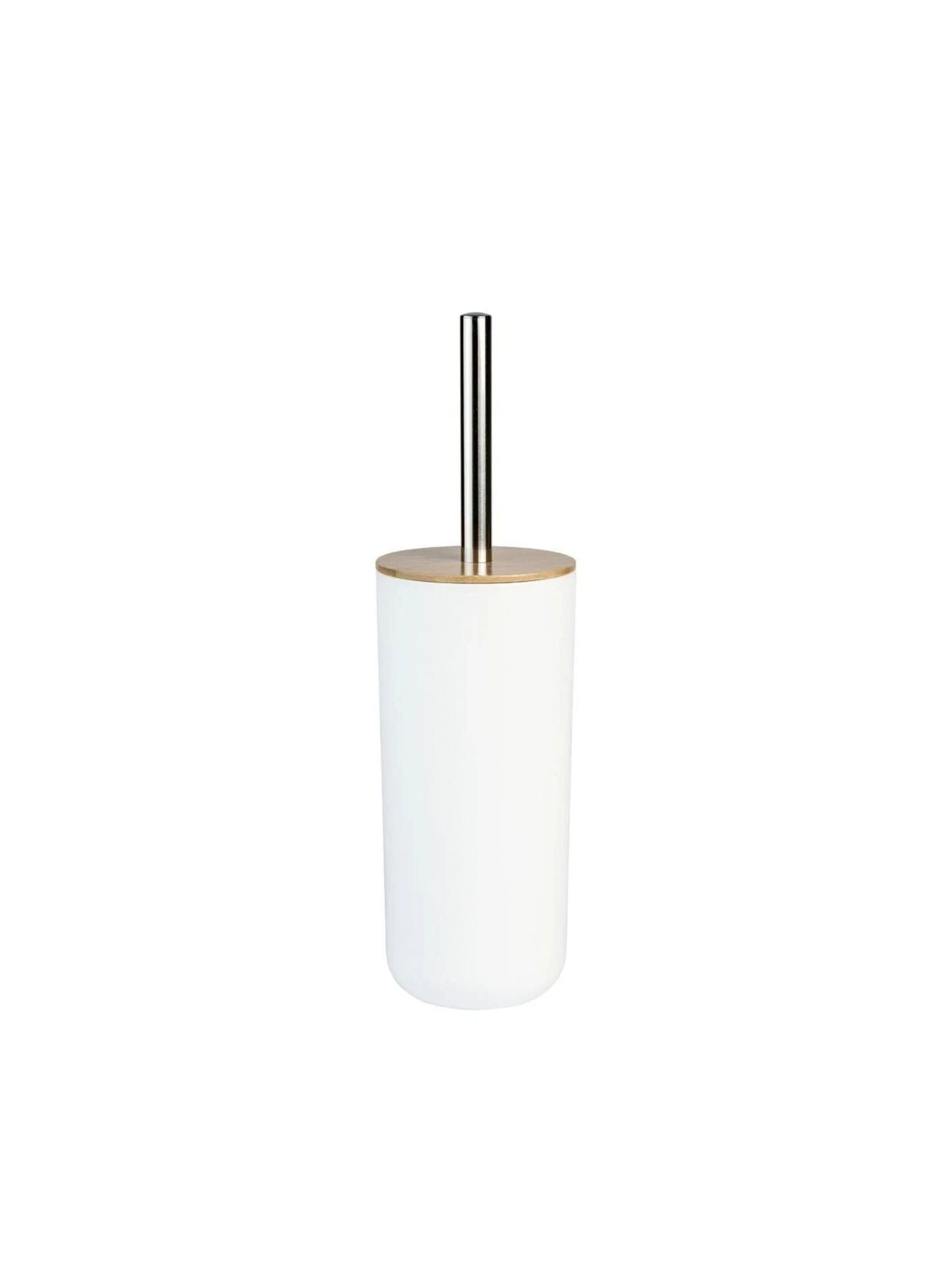 LIVARNO home Toilet Brush Set – White with Bamboo Lid and Stainless Steel Handle