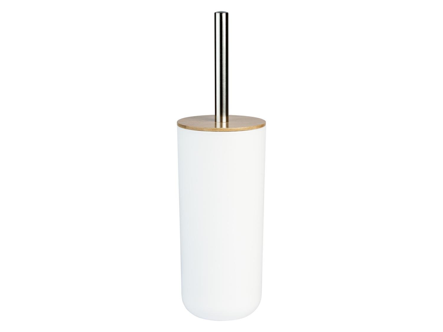 LIVARNO home Toilet Brush Set – White with Bamboo Lid and Stainless Steel Handle, photo 2
