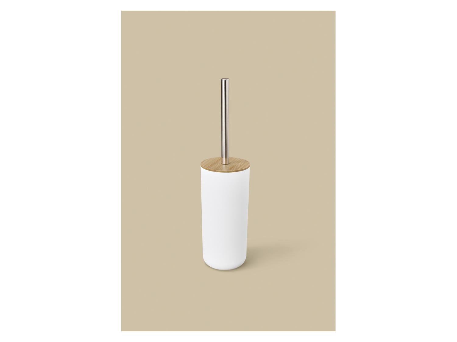 LIVARNO home Toilet Brush Set – White with Bamboo Lid and Stainless Steel Handle, photo 5