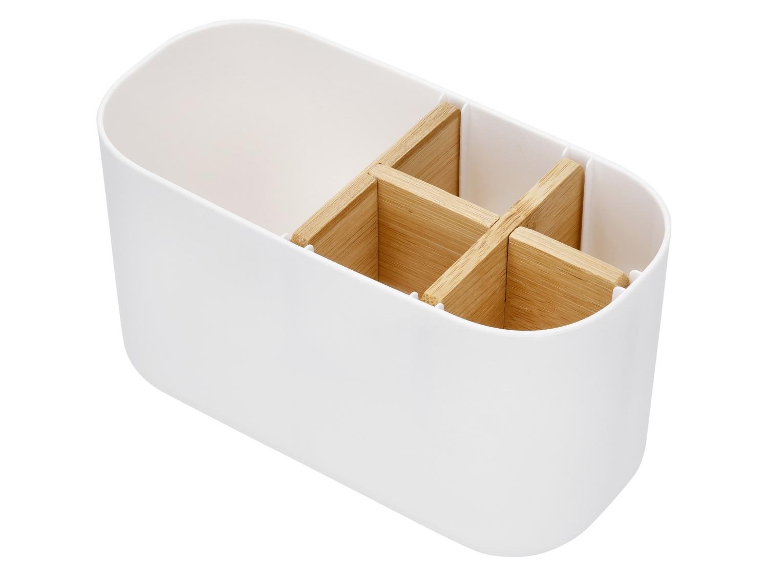 LIVARNO home Toothbrush Organiser with Bamboo Dividers – White, 5 Compartments