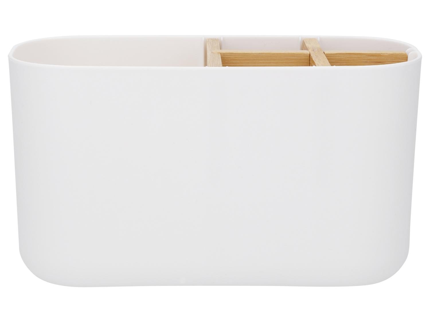LIVARNO home Toothbrush Organiser with Bamboo Dividers – White, 5 Compartments, photo 2