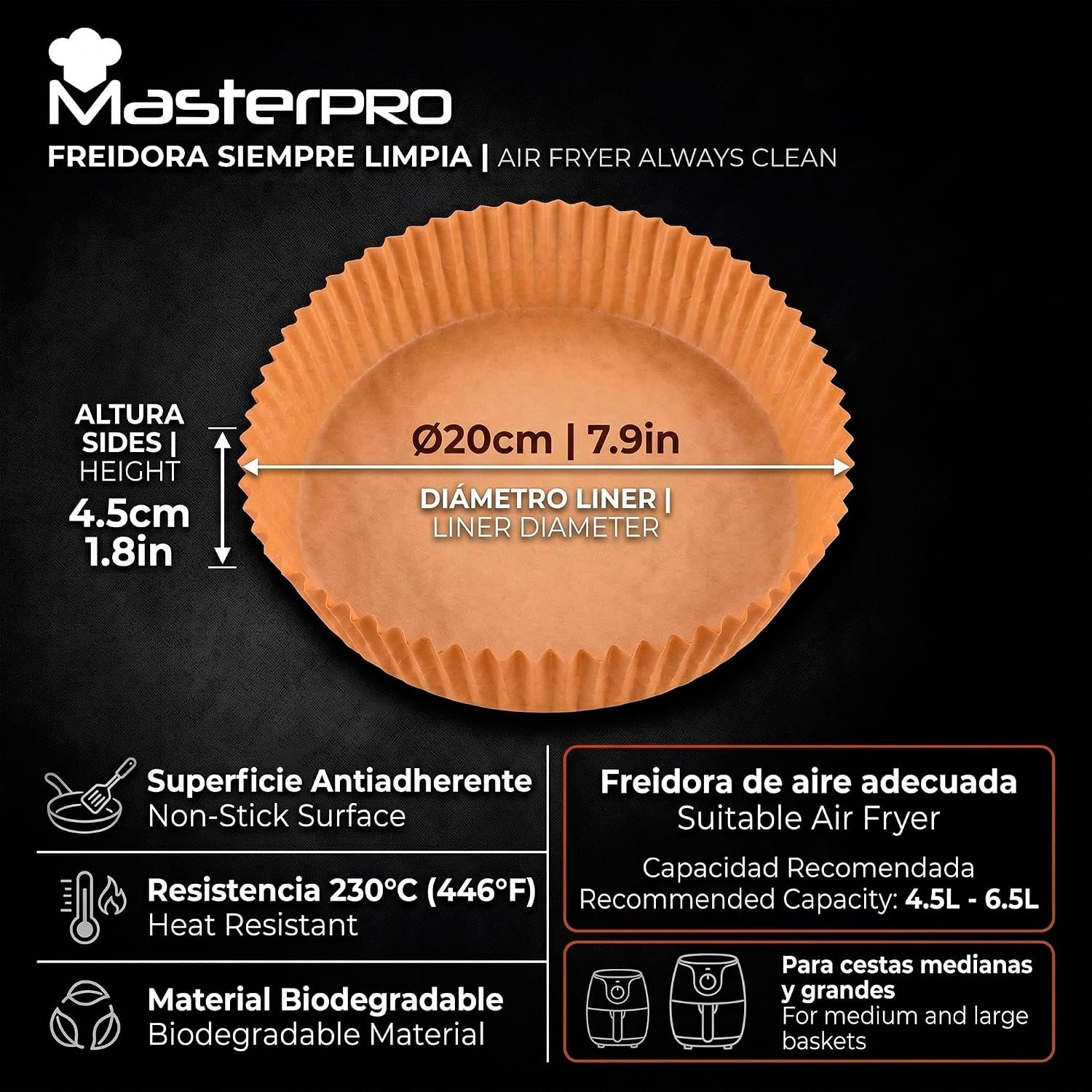 MasterPro Air Fryer Baking Paper 20 cm Round – 100 Pieces, photo 2