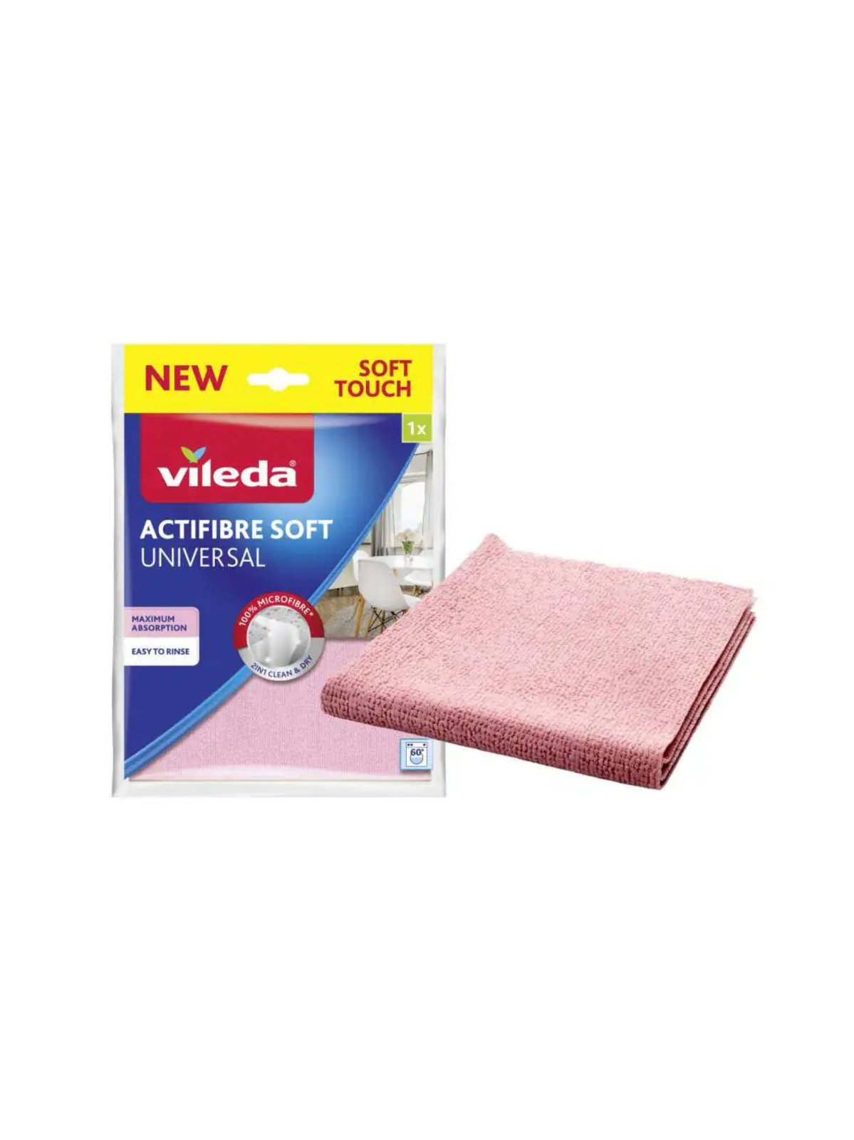 Vileda Actifibre Soft Universal Microfibre Cleaning Cloth, Pink