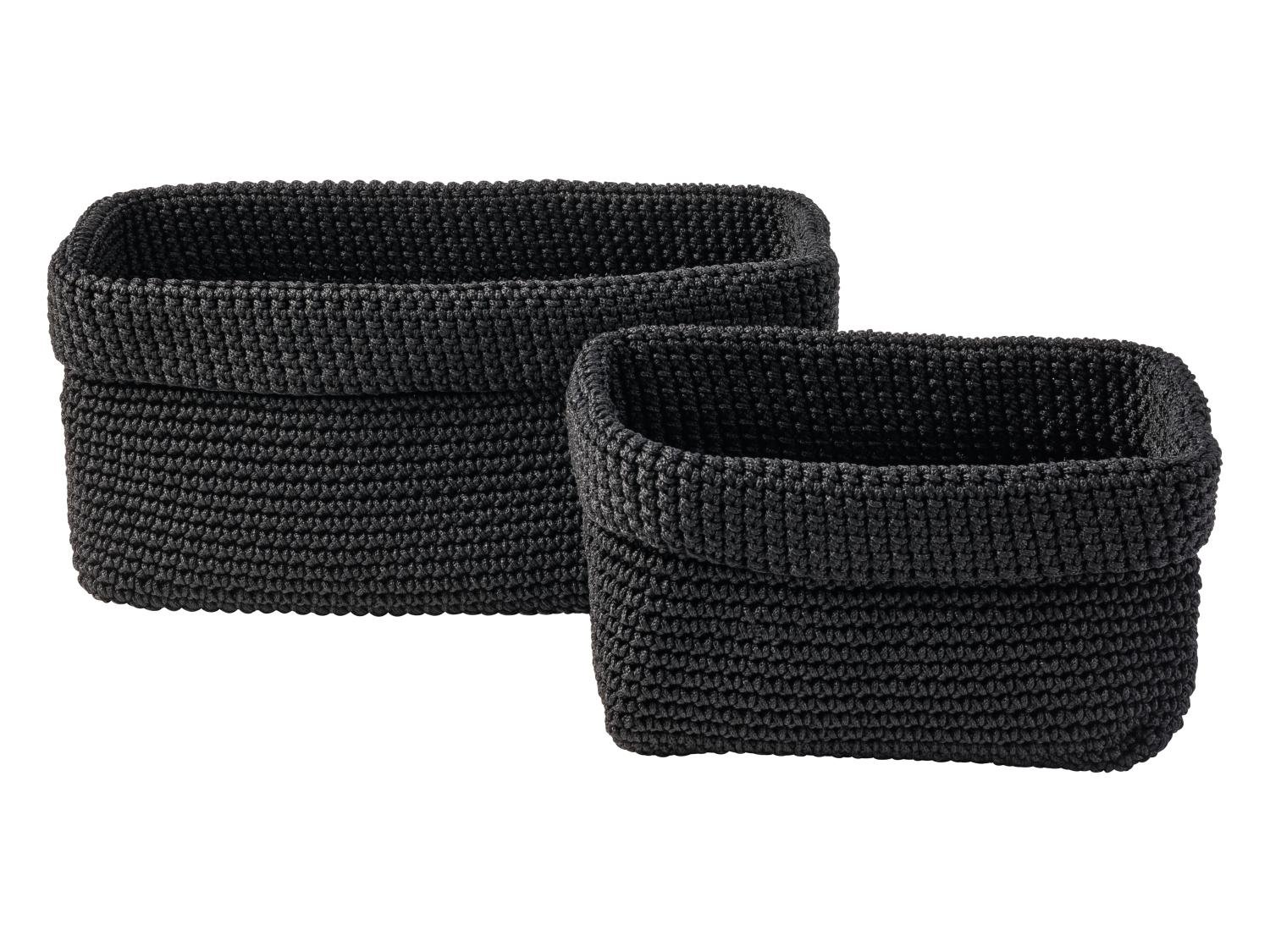 W5 Woven-Look Storage Basket Set, Black, 2 Pieces (2.6 L + 1.7 L)